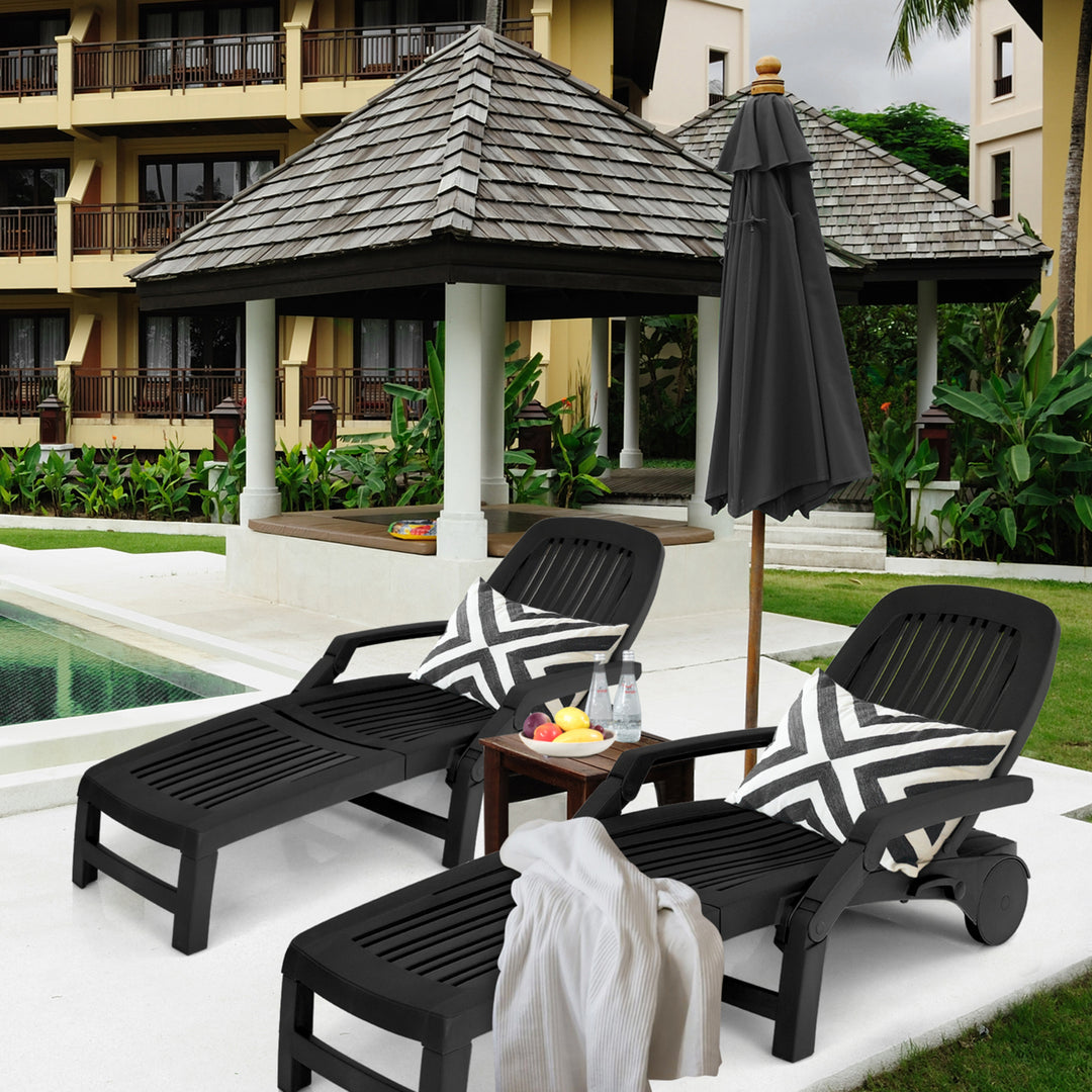 Set of 2 Patio Adjustable Chaise Lounge Chair Folding Sun Lounger Recliner Image 1