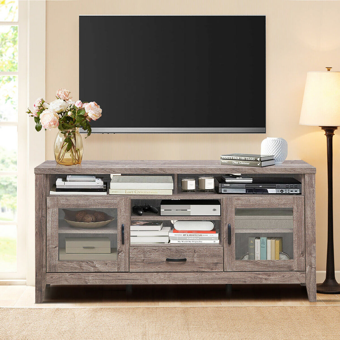 TV Stand Tall Entertainment Center Hold up to 65 TV w/ Glass Storage and Drawer Image 5