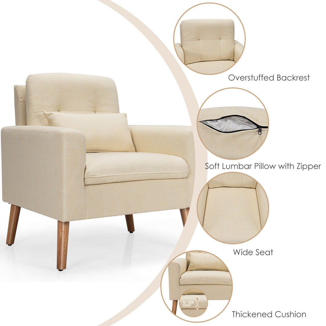 2PCS Accent Armchair Single Sofa Chair Home Office w/ Waist Pillow Beige Image 6