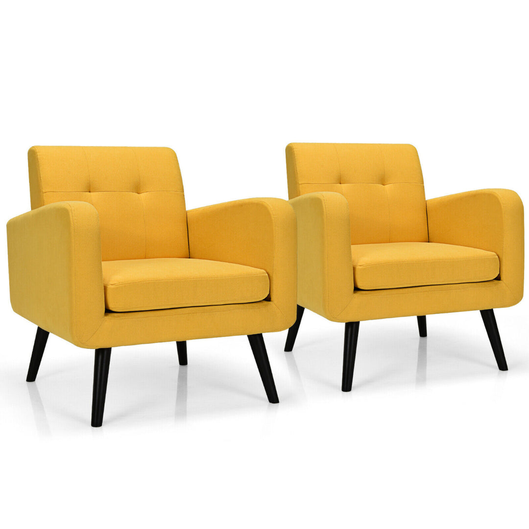 2PCS Accent Armchair Single Sofa Chair Home Office w/ Wooden Legs Yellow Image 1