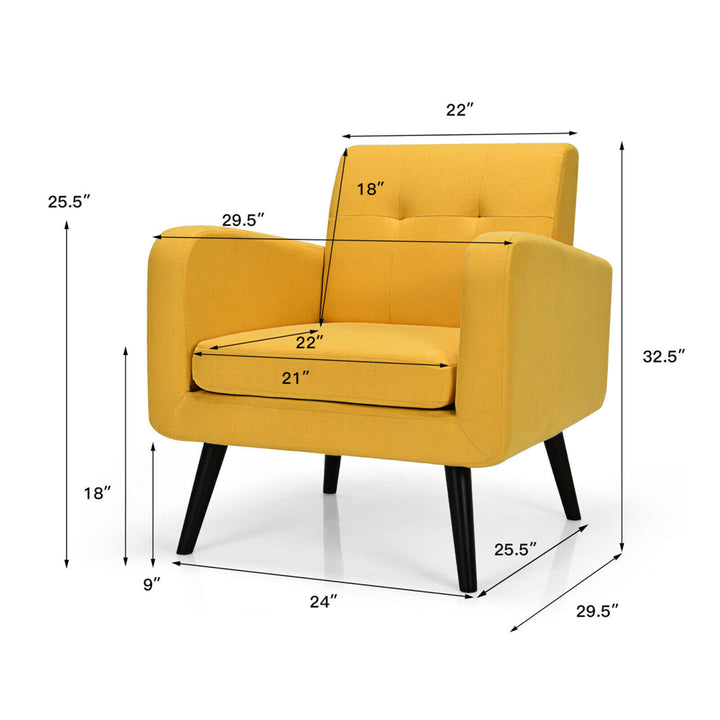 2PCS Accent Armchair Single Sofa Chair Home Office w/ Wooden Legs Yellow Image 2