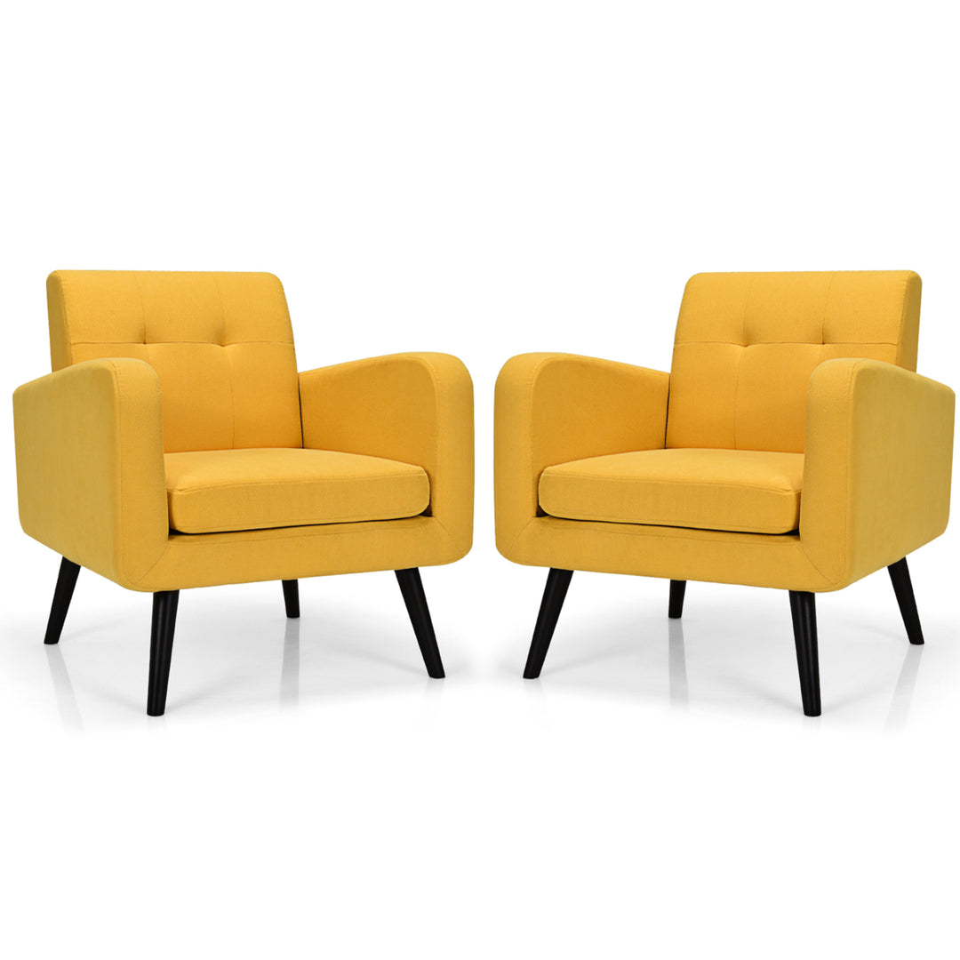 2PCS Accent Armchair Single Sofa Chair Home Office w/ Wooden Legs Yellow Image 4