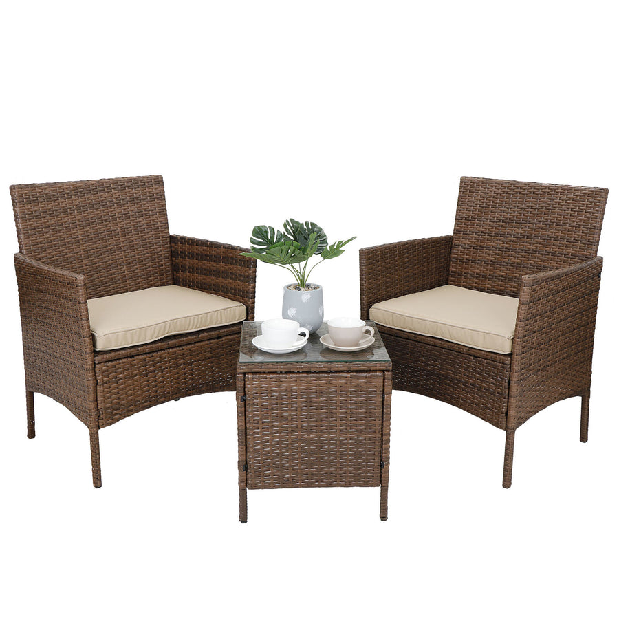 Patio Porch Furniture Sets 3 Pieces PE Rattan Wicker Chairs with Table Outdoor Image 1