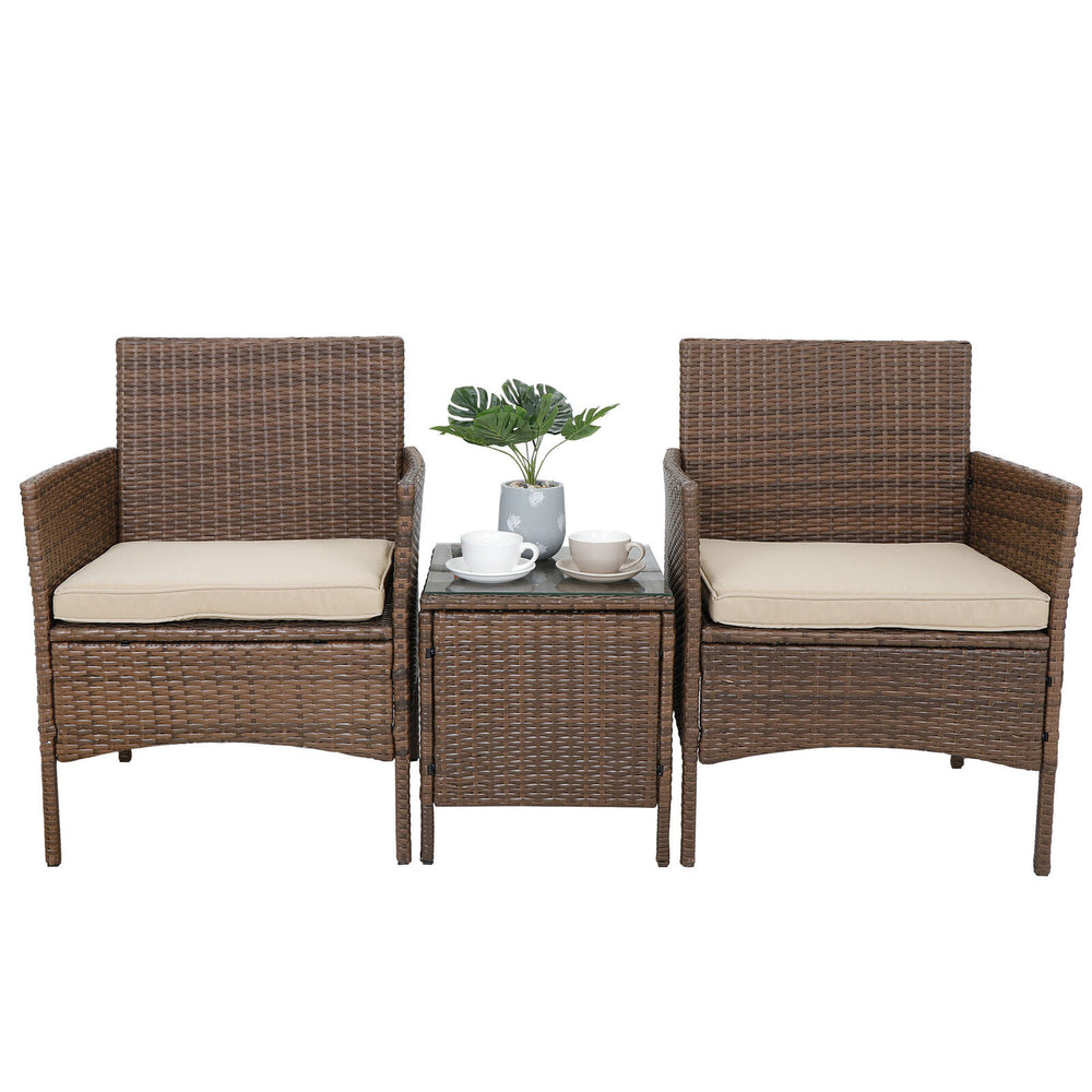 Patio Porch Furniture Sets 3 Pieces PE Rattan Wicker Chairs with Table Outdoor Image 2