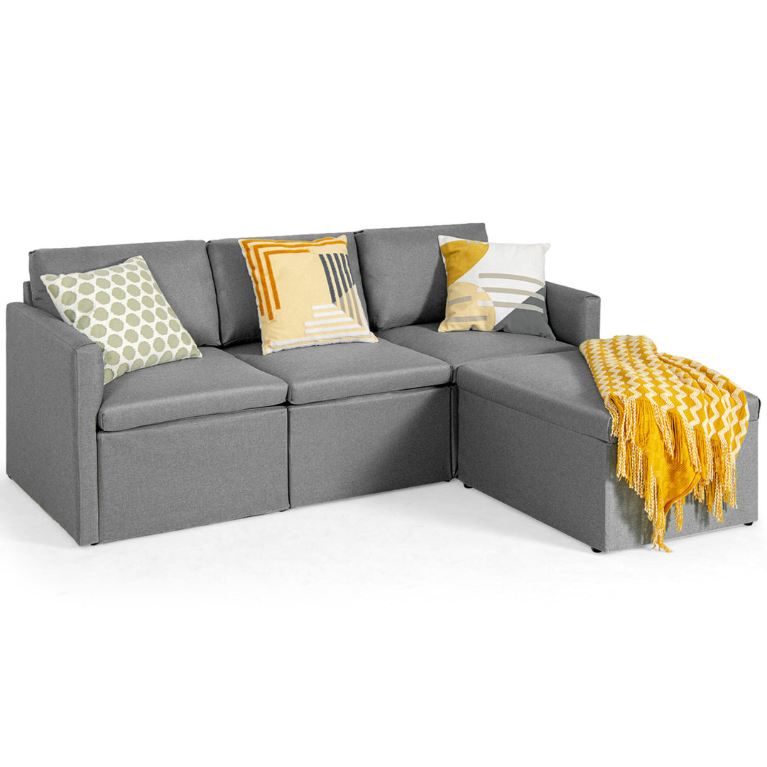 Convertible L-shaped Sectional Sofa Couch Chaise w/ Ottoman Cushions Image 1