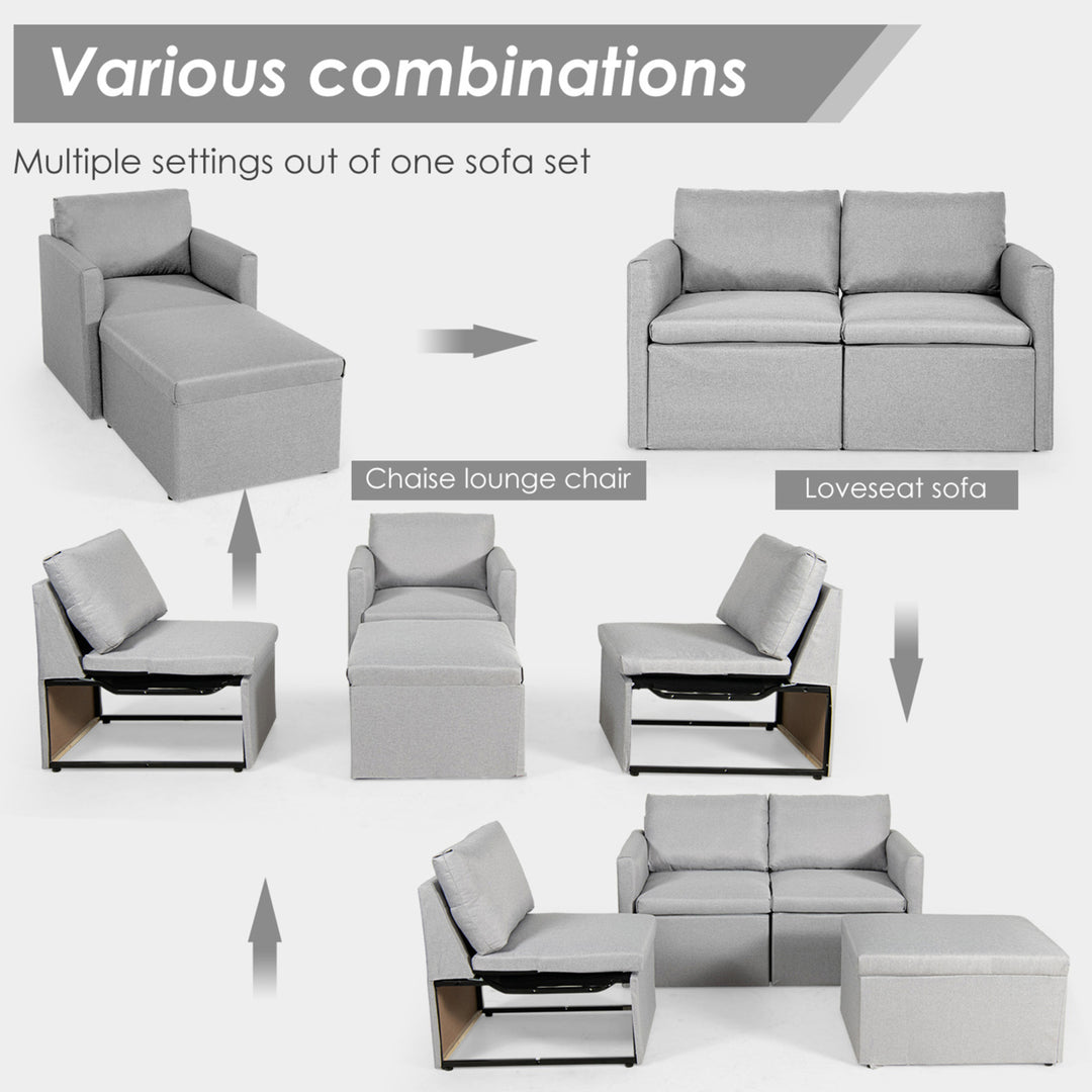 Convertible L-shaped Sectional Sofa Couch Chaise w/ Ottoman Cushions Image 2