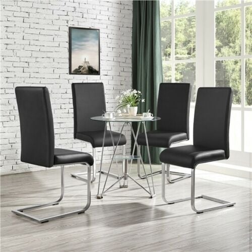 Dining Chairs PU Leather Modern Dining Room Chairs Metal Home Kitchen Black 2PCS Image 1