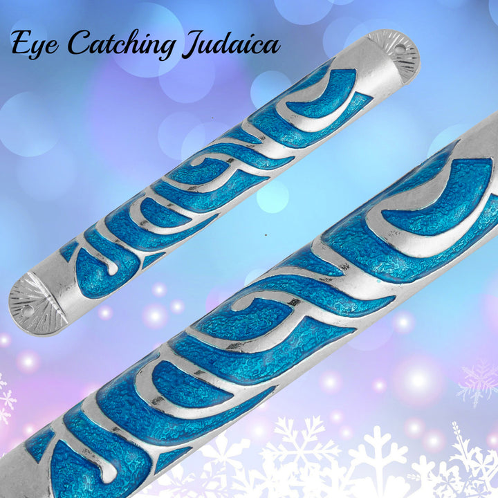 Matashi Hand Painted Blue Enamel 6 Mezuzah with Hebrew Shin Home Door Housewarming Present Gift for Holiday Festival Image 5