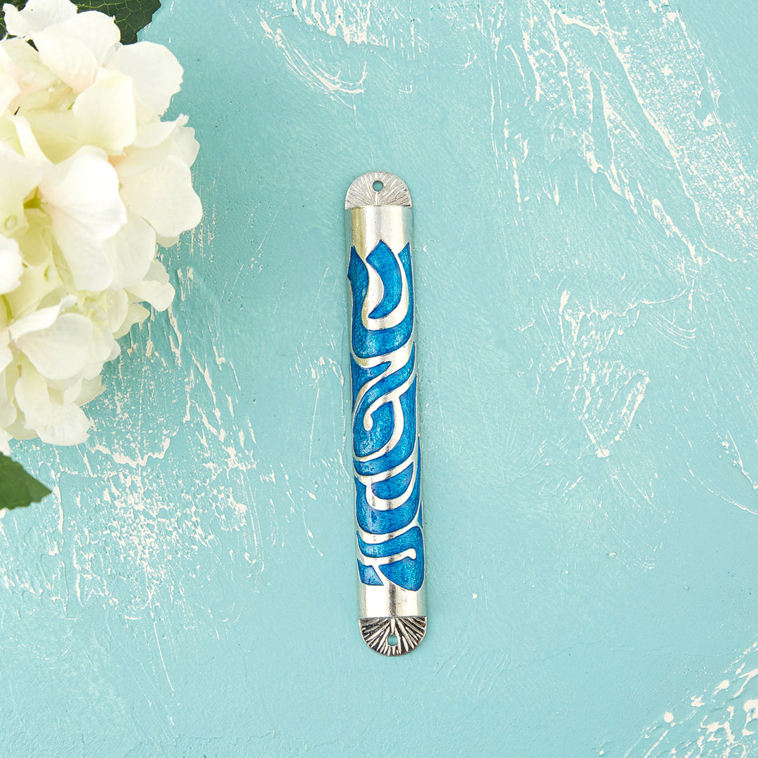 Matashi Hand Painted Blue Enamel 6 Mezuzah with Hebrew Shin Home Door Housewarming Present Gift for Holiday Festival Image 7