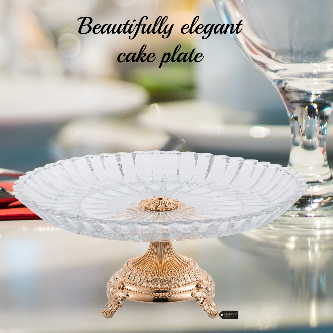 Matashi Cake Plate Centerpiece Decorative Dish, Round Serving Platter w Rose Gold Plated Pedestal Base for Weddings Image 4