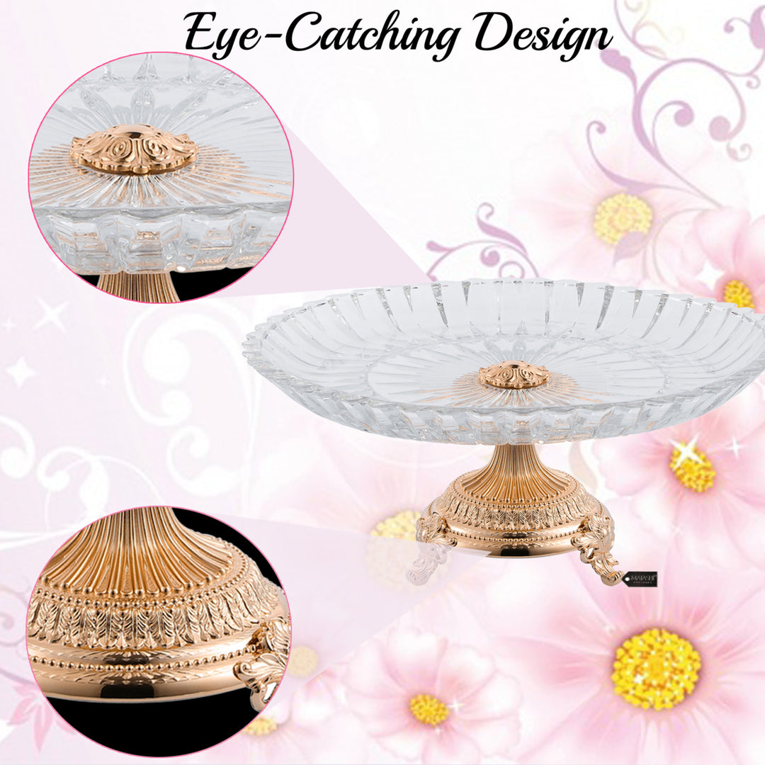 Matashi Cake Plate Centerpiece Decorative Dish, Round Serving Platter w Rose Gold Plated Pedestal Base for Weddings Image 5