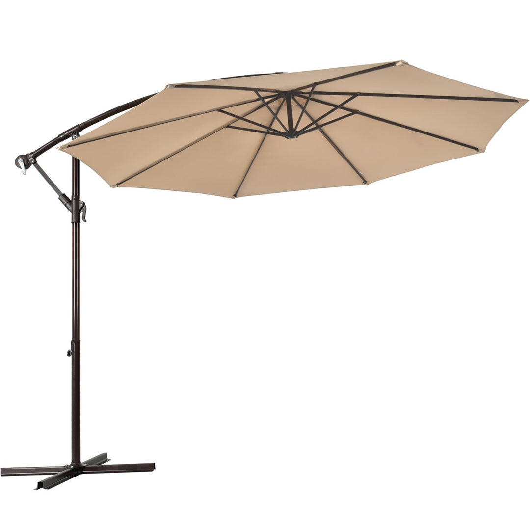 10 Hanging Umbrella Patio Sun Shade Offset Outdoor Market W/t Cross Base Beige Image 1