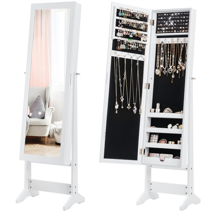 Mirrored Jewelry Cabinet Mirror Organizer Storage Ring Stand Image 1