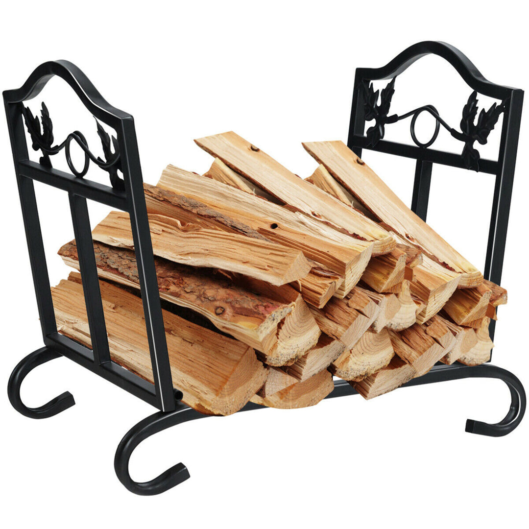 Foldable Firewood Log Rack Steel Wood Storage Holder for Fireplace Black Image 1