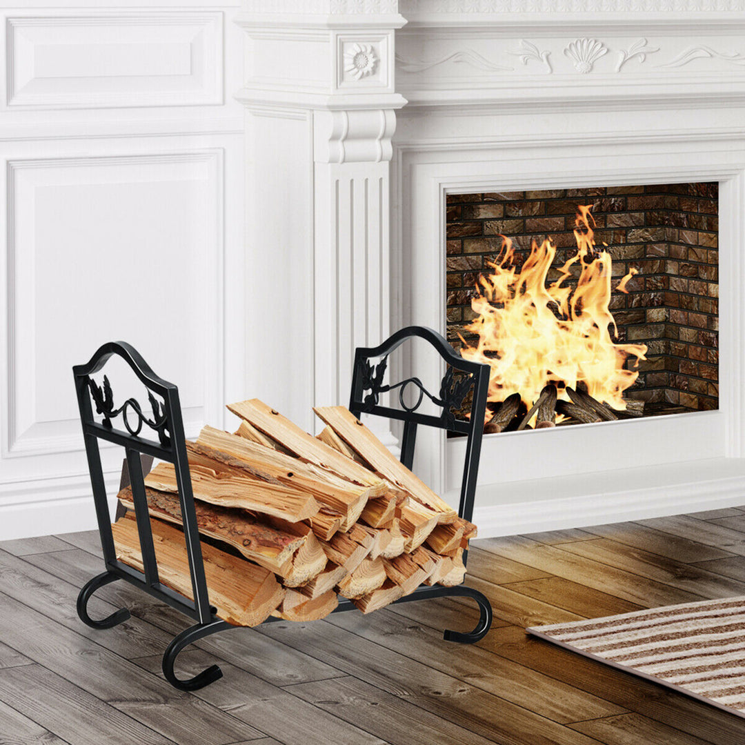 Foldable Firewood Log Rack Steel Wood Storage Holder for Fireplace Black Image 3