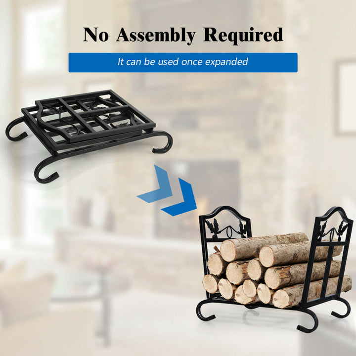 Foldable Firewood Log Rack Steel Wood Storage Holder for Fireplace Black Image 6