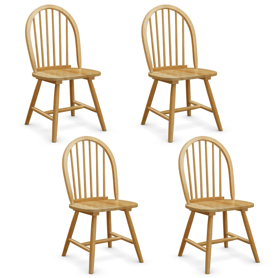 4 PCS Vintage Windsor Dining Side Chair Wood Spindleback Kitchen Natural Image 1