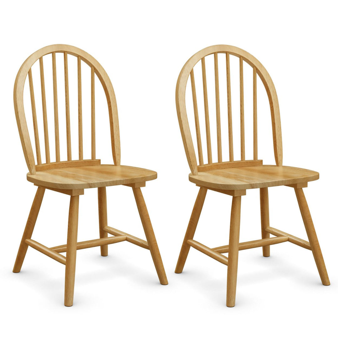 Set of 2 Vintage Windsor Dining Side Chair Wood Spindleback Kitchen Room Natural Image 1