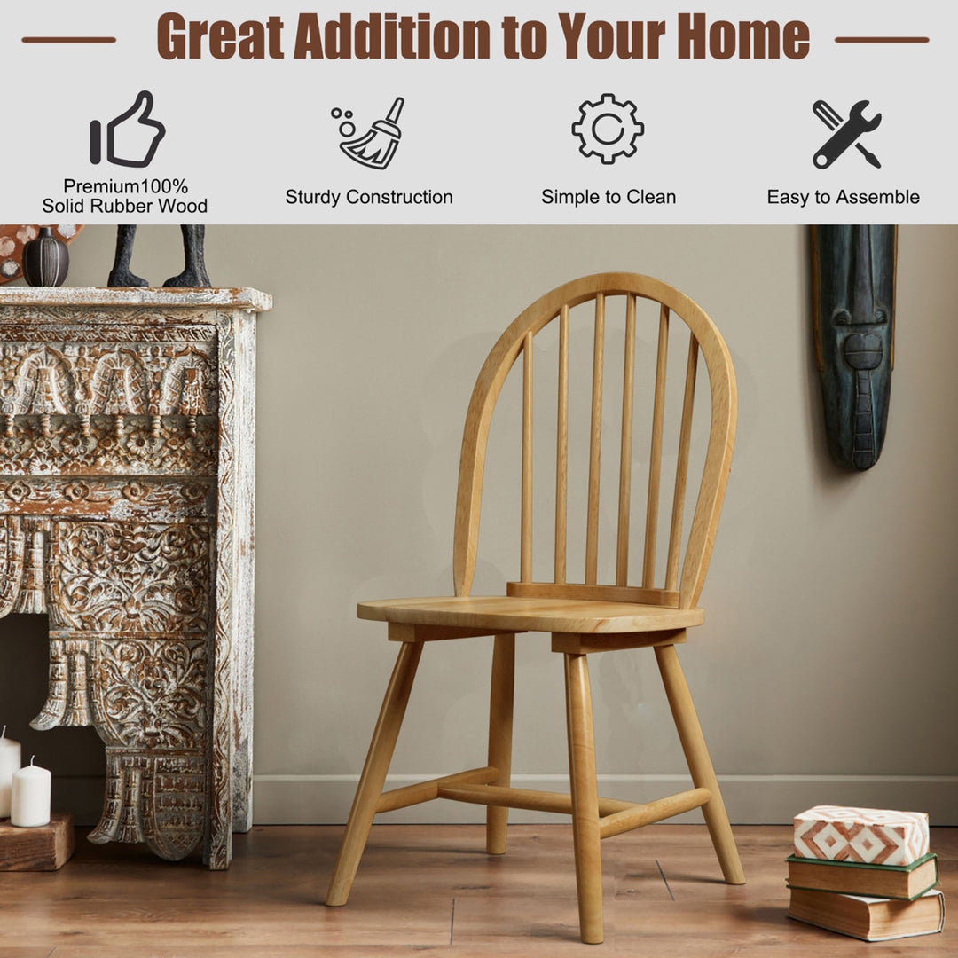 4 PCS Vintage Windsor Dining Side Chair Wood Spindleback Kitchen Natural Image 5