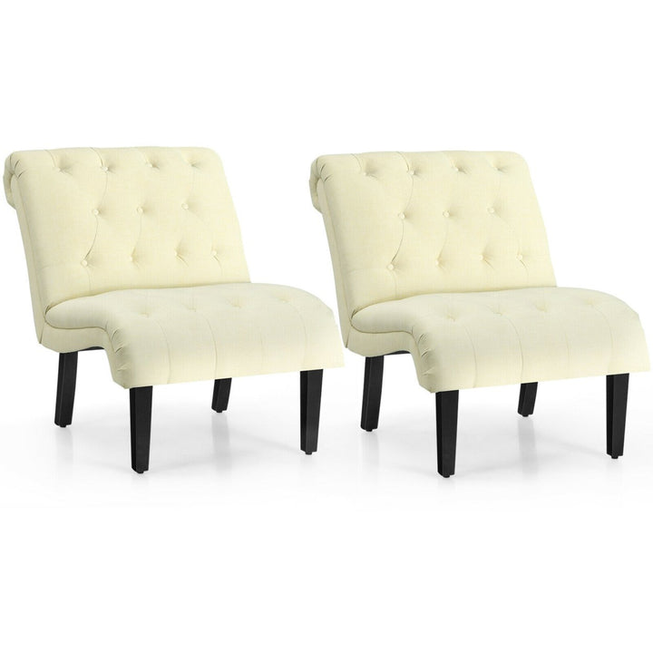 Set of 2 Armless Accent Chair Upholstered Tufted Lounge Chair Image 4