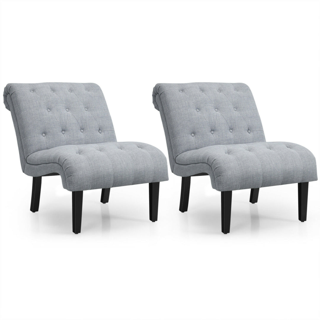 Set of 2 Armless Accent Chair Upholstered Tufted Lounge Chair Image 5