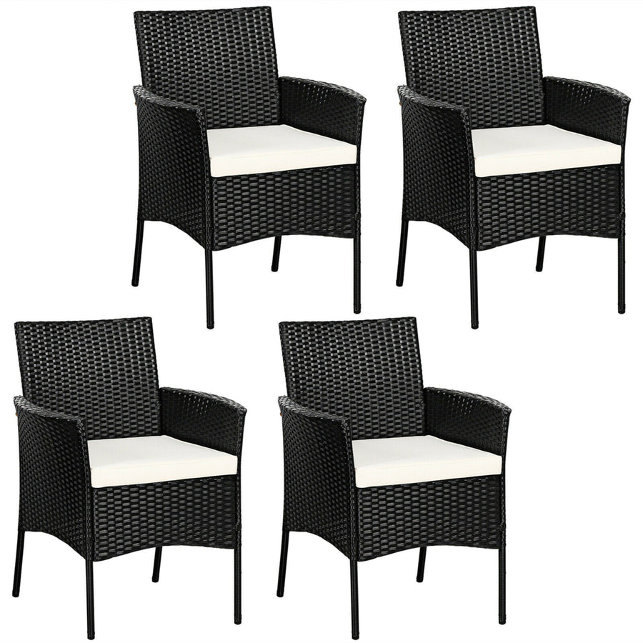 4PCS Patio Rattan Arm Dining Chair Cushioned Sofa Furniture Black Image 1