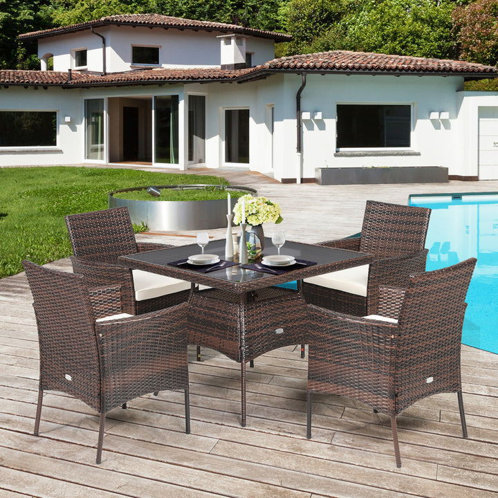 5PCS Rattan Patio Dining Table Set Outdoor Furniture Set w/ 4 Seat Cushions Image 1