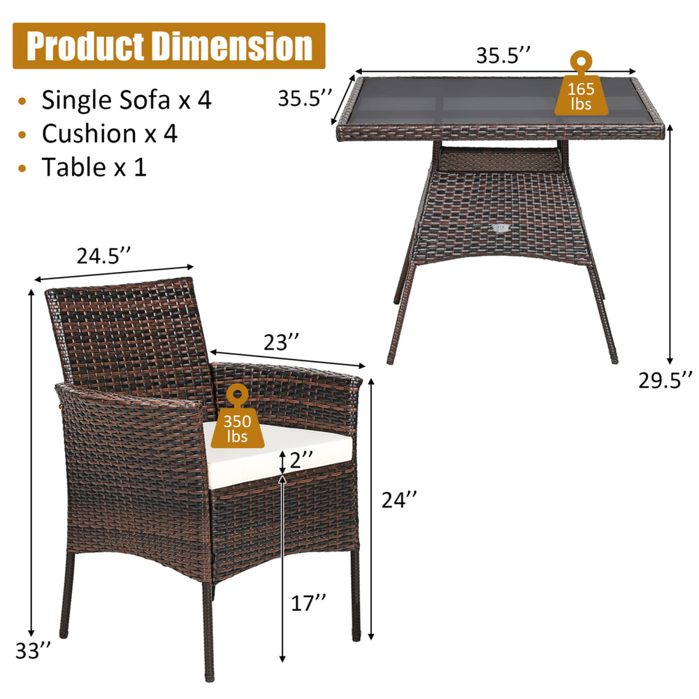 5PCS Rattan Patio Dining Table Set Outdoor Furniture Set w/ 4 Seat Cushions Image 2