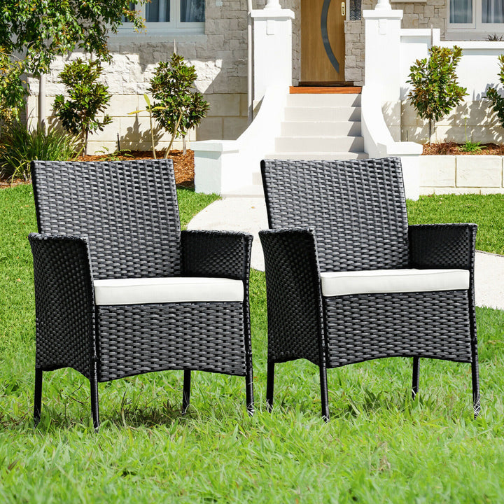 4PCS Patio Rattan Arm Dining Chair Cushioned Sofa Furniture Black Image 3