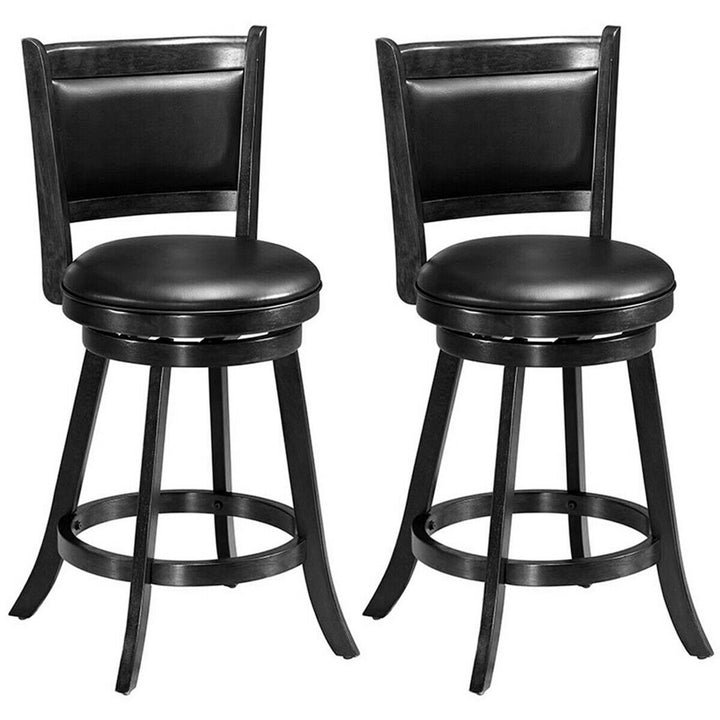 2PCS 24 Swivel Counter Stool Dining Chair Upholstered Seat Black Image 1