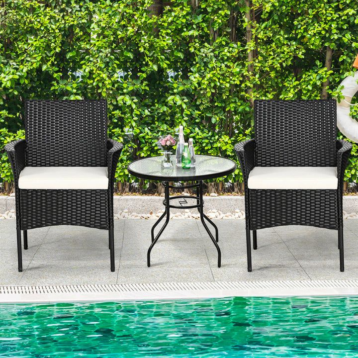 4PCS Patio Rattan Arm Dining Chair Cushioned Sofa Furniture Black Image 4