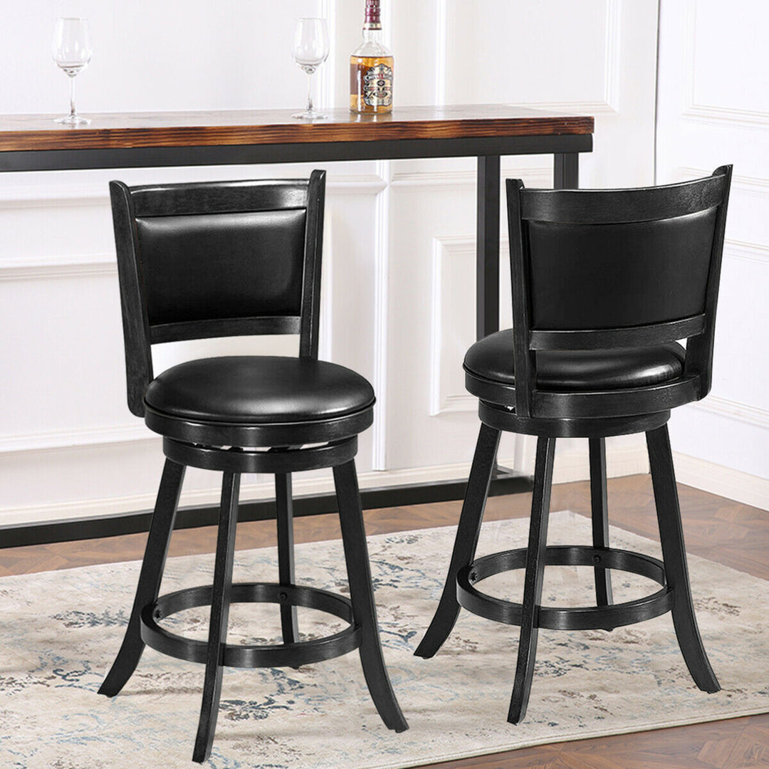 2PCS 24 Swivel Counter Stool Dining Chair Upholstered Seat Black Image 3