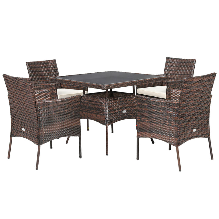 5PCS Rattan Patio Dining Table Set Outdoor Furniture Set w/ 4 Seat Cushions Image 6