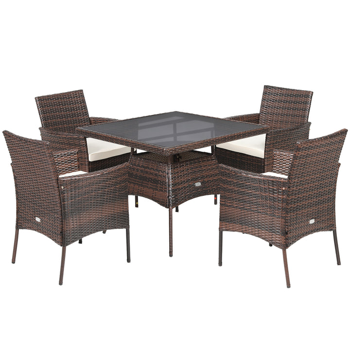 5PCS Rattan Patio Dining Table Set Outdoor Furniture Set w/ 4 Seat Cushions Image 7