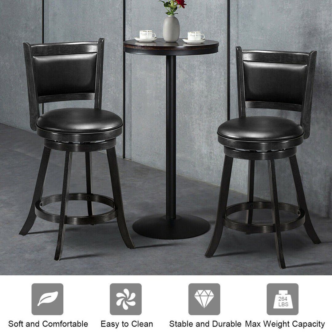 2PCS 24 Swivel Counter Stool Dining Chair Upholstered Seat Black Image 5