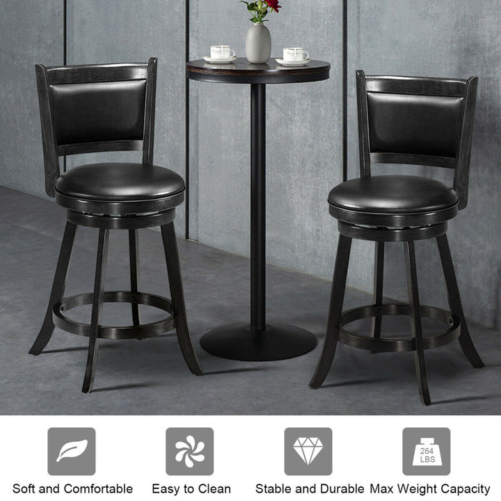 2PCS 24 Swivel Counter Stool Dining Chair Upholstered Seat Black Image 5