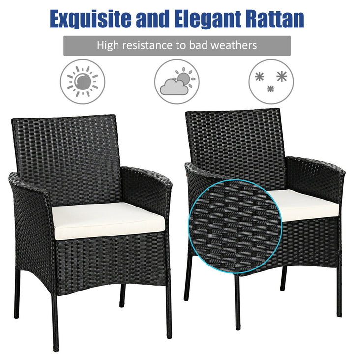 4PCS Patio Rattan Arm Dining Chair Cushioned Sofa Furniture Black Image 7