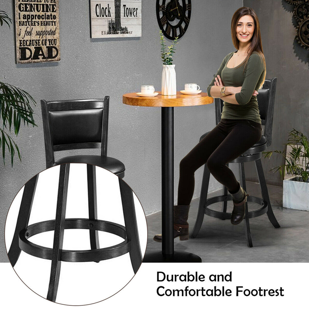 2PCS 24 Swivel Counter Stool Dining Chair Upholstered Seat Black Image 8