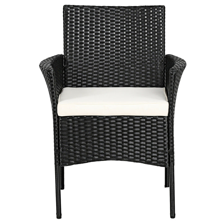 4PCS Patio Rattan Arm Dining Chair Cushioned Sofa Furniture Black Image 9