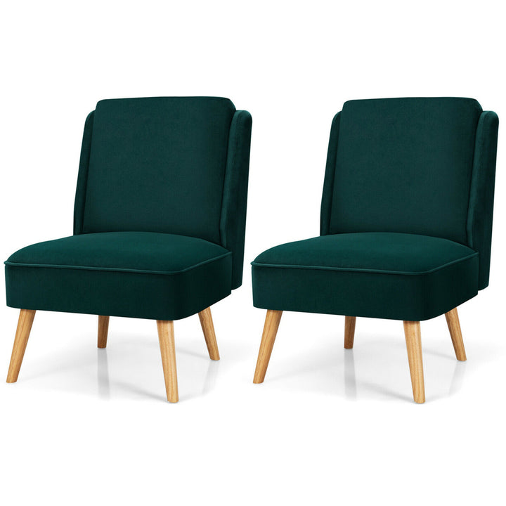 2PCS Velvet Accent Chair Single Sofa Chair Leisure Chair with Wood Frame Green Image 1