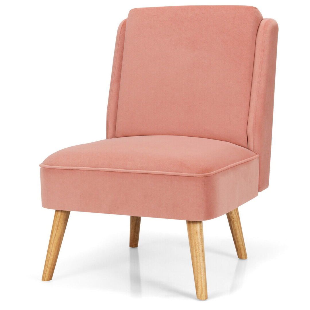 Velvet Accent Chair Single Sofa Chair Leisure Chair with Wood Frame Pink Image 1