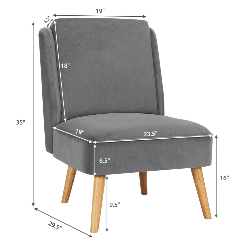 2PCS Velvet Accent Chair Single Sofa Chair Leisure Chair with Wood Frame Grey Image 2