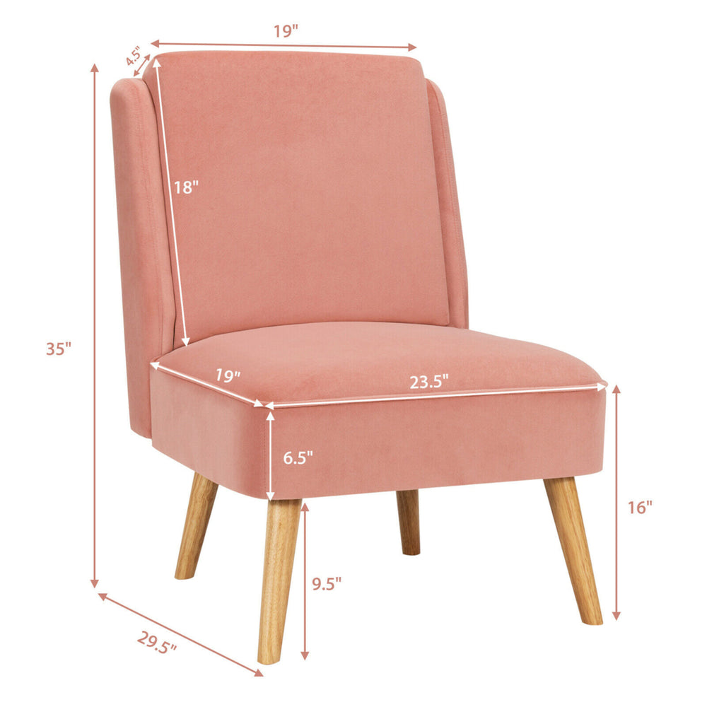 Velvet Accent Chair Single Sofa Chair Leisure Chair with Wood Frame Pink Image 2