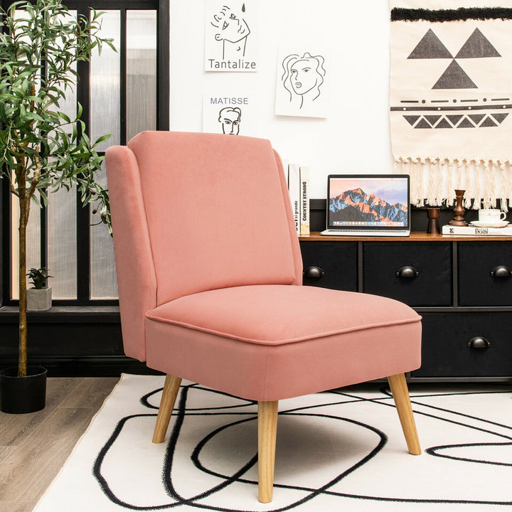 Velvet Accent Chair Single Sofa Chair Leisure Chair with Wood Frame Pink Image 3