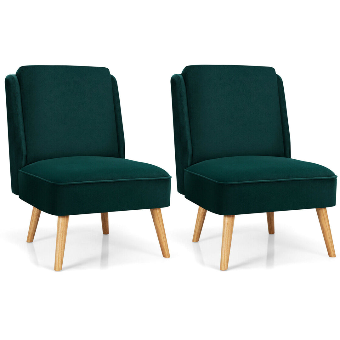 2PCS Velvet Accent Chair Single Sofa Chair Leisure Chair with Wood Frame Green Image 6