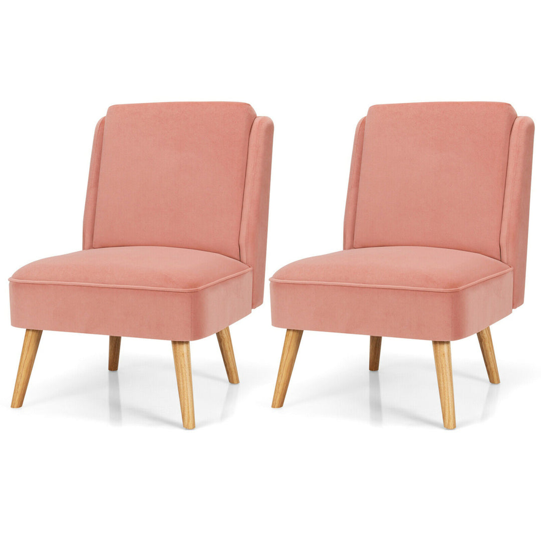 2PCS Velvet Accent Chair Single Sofa Chair Leisure Chair with Wood Frame Pink Image 1