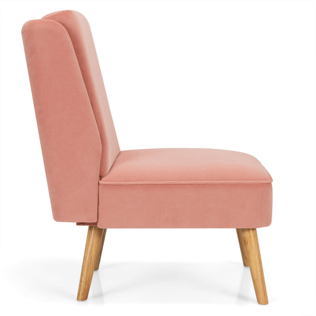 Velvet Accent Chair Single Sofa Chair Leisure Chair with Wood Frame Pink Image 8