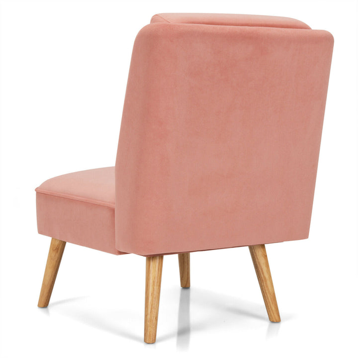 Velvet Accent Chair Single Sofa Chair Leisure Chair with Wood Frame Pink Image 9