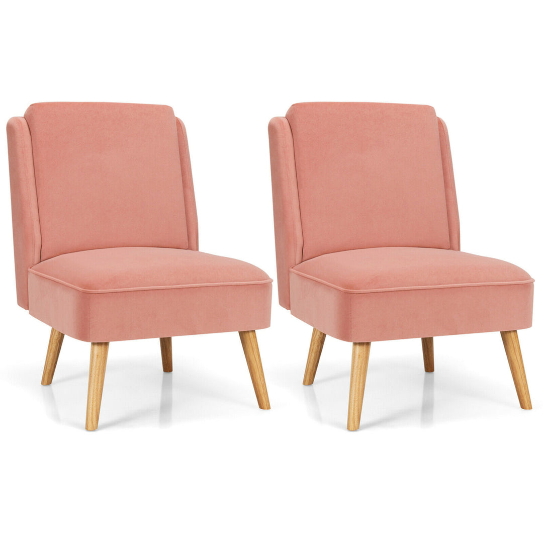 2PCS Velvet Accent Chair Single Sofa Chair Leisure Chair with Wood Frame Pink Image 6