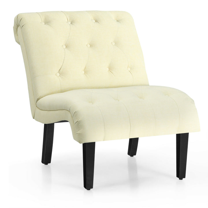 Armless Accent Chair Upholstered Tufted Lounge Chair Wood Leg Image 4